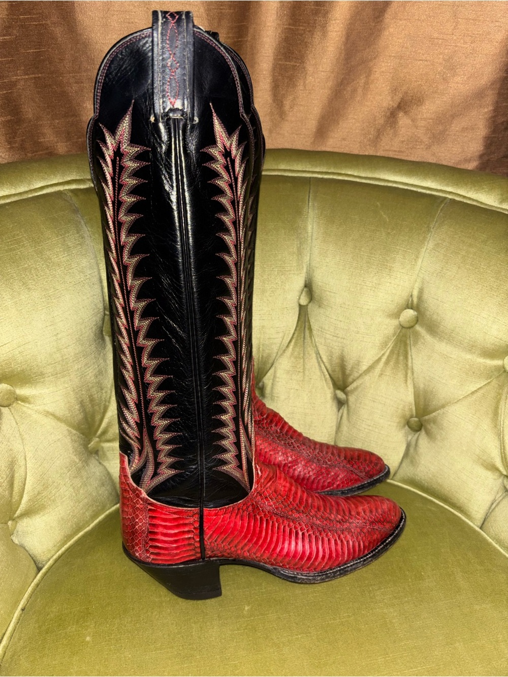 TONY LAMA Firecracker Red Python Vintage Boots, Women's Size 6.5A